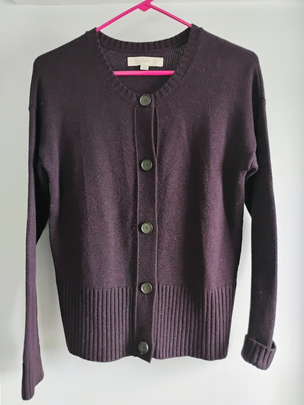 LOFT Dark Plum Button-Front Cardigan Sweater
